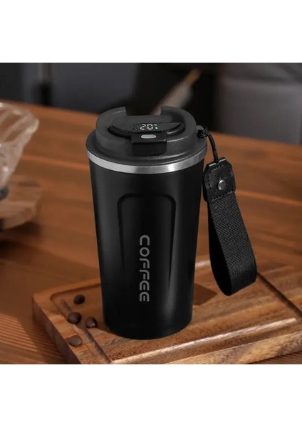 Akıllı Kahve Tumbler 510ML Paslanmaz Çelik Termos Kupası Taşınabilir Halat Akıllı Sıcaklık Ekran Seyahat Mugkapakite: 510ML/RENK: Siyah (Yurt Dışından)