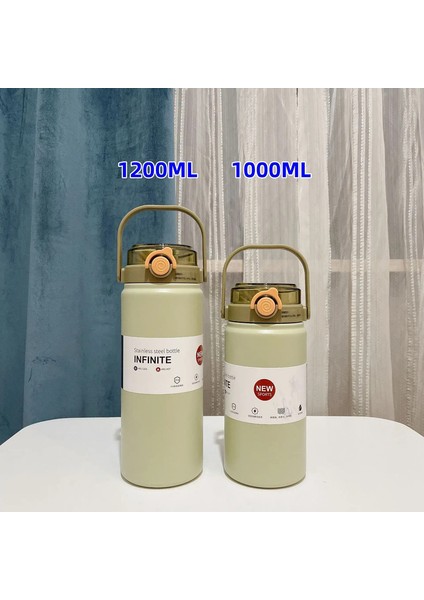1l/1.2l Termo Şişe Paslanmaz Çelik Büyük Kapasiteli Vakum Şişesi Saman Samağıcı Soğuk Sıcak Içecekler Termos Kupası Spor Salonu Içki Kapasitesi: 1200ML/RENK: Yeşil (Yurt Dışından)