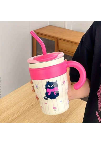700ML Araba Kupası Sevimli Kedi Termos Kupası SUS316 Açık Mekan Seyahat Taşınabilir Büyük Kapasiteli Buz Kupası Doğum Günü Hediyesi Kapasitesi: 601-700ML/RENK: Pembe (Yurt Dışından)