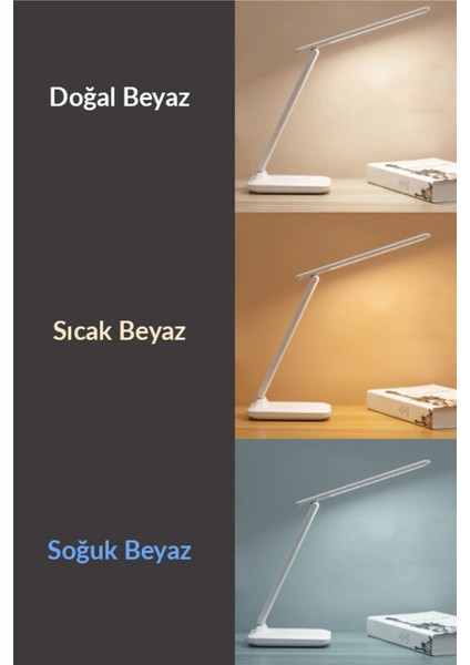 Şarjlı Masa Lambası 3 Renk Dokunmatik Telefon Standlı Kademeli Çalışma Okuma Işığı Gece Lambası 9W