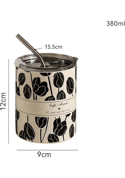 300ML Termos Kahve Kupası Çift Katmanlı Paslanmaz Çelik Çay Kahve Kupa Tulip Kızlar Için Termal Dak Samanlı Su Şişesi Tumbler: 300ML/RENK: B (Yurt Dışından)