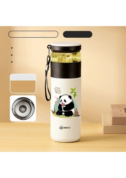 Gianxi 480ML Paslanmaz Çelik Termo Şişe Ev ve Mutfak Su Şişesi Içki Taşınabilir Panda Panda Desen Kahve Kupası Filtrecilik: 480ML/RENK: Beyaz 316 B (Yurt Dışından)