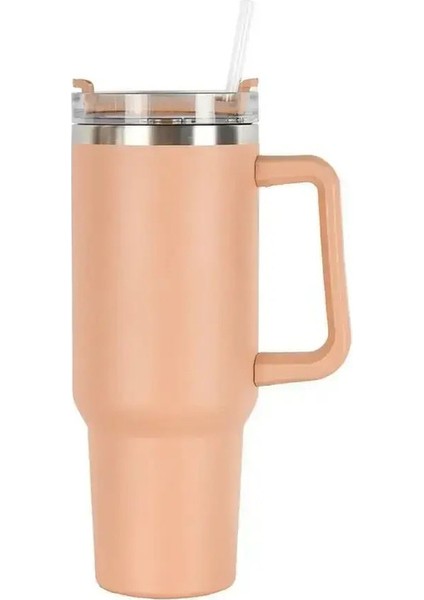 40OZ Paslanmaz Çelik Araba Dağı Kol ve Samanlı Çift Duvarlı Yalıtılmış Seyahat Kupa Tatili Hediyeleri Kapasite: 1200ML 40 Oz/renk: Zencefil (Yurt Dışından)