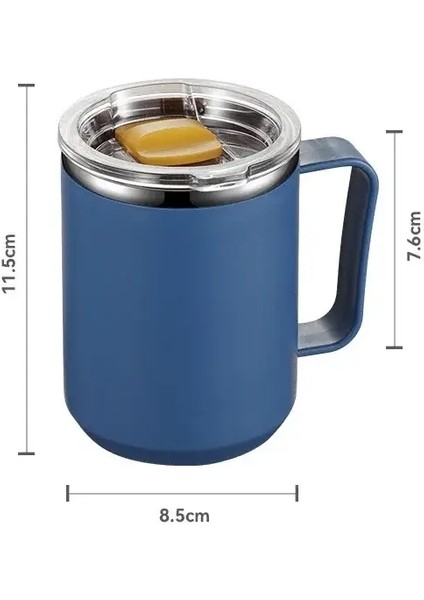 450ML Paslanmaz Çelik Isı Yalıtımlı Kahve Sütü Kupa Termal Kahve Kupası Çift Duvar Sap ve Kapak Seyahat Içme Tumbler Kapasitesi: 450ML/RENK: Koyu Mavi (Yurt Dışından)