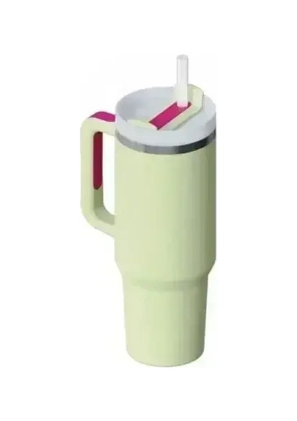 Büyük Kapasiteli Paslanmaz Çelik Yeşil Su Şişesi Saplı Saman Vakum Termos Kupa Seyahat Araba Kahve Kupa 40 OZ/1200MLCAPACITY: 1200ML/RENK: Açık Yeşil (Yurt Dışından)