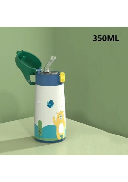 Çocuklar Paslanmaz Çelik Saman Termos Kupa Kılıf Karikatür Sızdıran Kalan Vakum Şişesi Çocuklar Termal Su Şişesi Termokup Kazaklığı: 350-500ML/RENK: YEŞIL-350ML (Yurt Dışından)