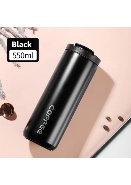 1 550ML Paslanmaz Çelikten Yapılmış 550ML Taşınabilir Düz Termos Kupası, Basit Ins Tarzı Tasarım, Evrensel Araba Kahve Cupcapacity: 500ML/RENK: Siyah (Yurt Dışından)