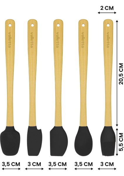 Uzun 26 cm Siyah Bambu Silikon Spatula Seti, 5'li. Dayanıklı ve Şık Mutfak Aleti. modelleri