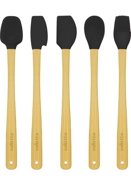 Uzun 26 cm Siyah Bambu Silikon Spatula Seti, 5'li. Dayanıklı ve Şık Mutfak Aleti. fırsatları