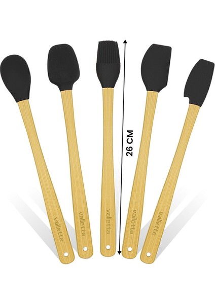 Uzun 26 cm Siyah Bambu Silikon Spatula Seti, 5'li. Dayanıklı ve Şık Mutfak Aleti. indirimleri