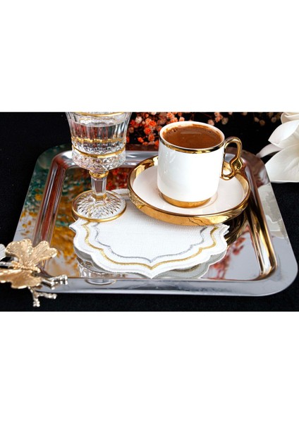 Altın Ipek Detaylı 6'lı Zarif Kokteyl ve Kahve Peçetesi Seti