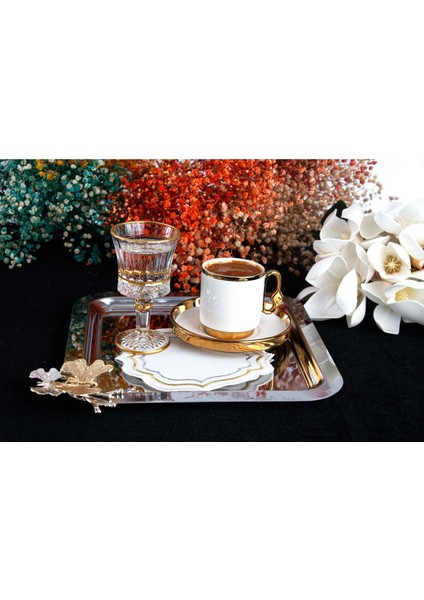 Altın Ipek Detaylı 6'lı Zarif Kokteyl ve Kahve Peçetesi Seti fiyatları
