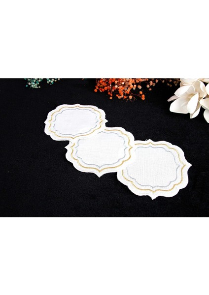 Altın Ipek Detaylı 6'lı Zarif Kokteyl ve Kahve Peçetesi Seti