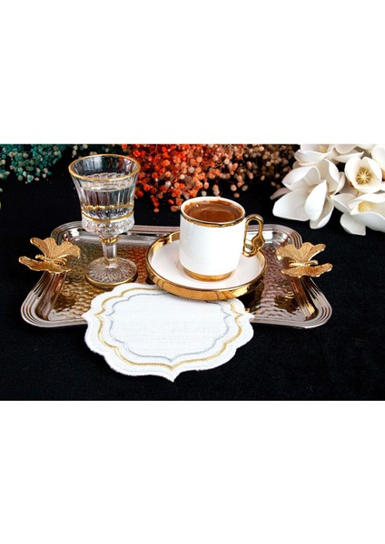Altın Ipek Detaylı 6'lı Zarif Kokteyl ve Kahve Peçetesi Seti