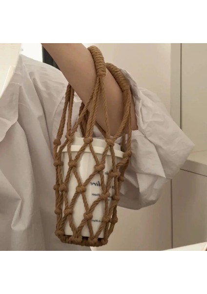 Ins Internet Ünlü Su Kupası Net Torba El Dokusu Taşınabilir Çanta Sütü Çay Kahve Kupası Su Kupası Set Seyahat Kupası Setcolor: Kahverengi (Yurt Dışından)