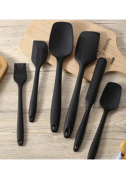 Yüksek Isıya Dayanıklı 6'lı Yapışmaz Silikon Spatula Seti Siyah