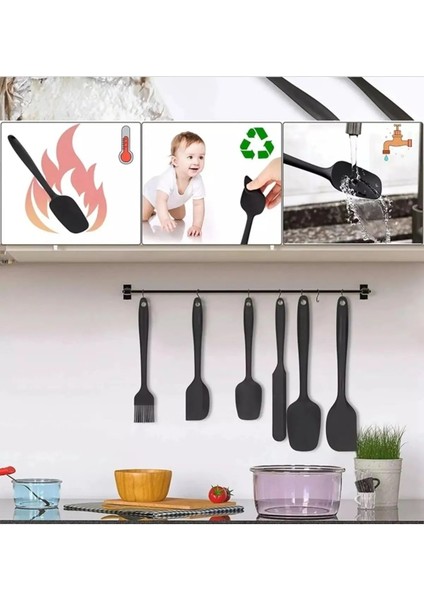 Yüksek Isıya Dayanıklı 6'lı Yapışmaz Silikon Spatula Seti Siyah fiyatları
