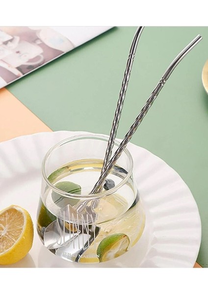 6'lı Paslanmaz Krom Pipetli Kokteyl Bar Kaşığı ve Temizleme Fırçası, Gümüş Renk fiyatları