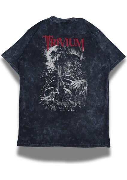 Unisex Trivium Sırt Baskılı Yıkamalı T-Shirt, Oversize Rock Band Trivium Temalı Retro Tişört modelleri
