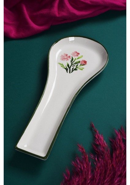 Çok Renkli Seramik Bahar Desenli Kaşıklık ve Kepçe Altlığı Seti