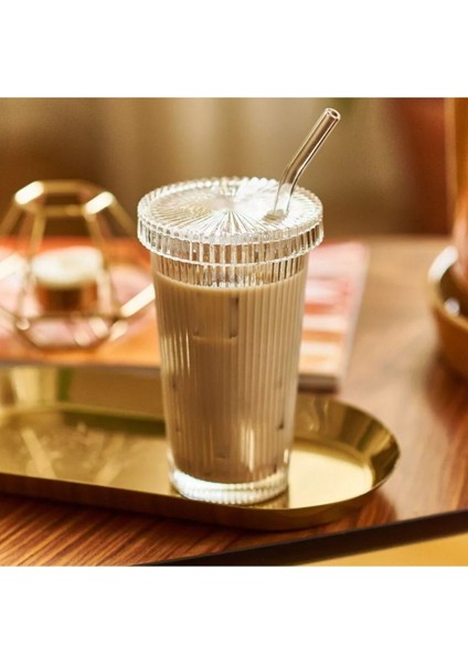 Cam Kapaklı Pipetli Sunum Bardağı, 400 Ml, Isıya Dayanıklı, Beyaz