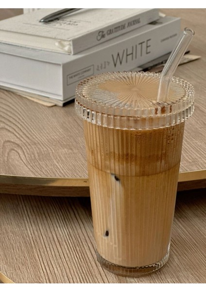 Cam Kapaklı Pipetli Sunum Bardağı, 400 Ml, Isıya Dayanıklı, Beyaz modelleri