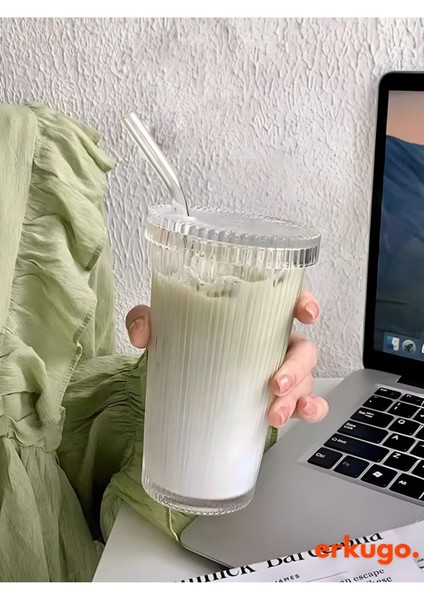 Cam Kapaklı Pipetli Sunum Bardağı, 400 Ml, Isıya Dayanıklı, Beyaz indirimleri