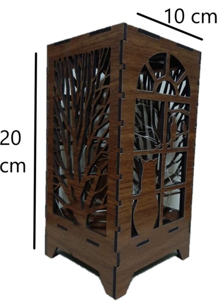 Kahverengi Ahşap Mini Lazer Kesim Masa Lambası, Pilli Peri LED ile Şık Süs indirimleri