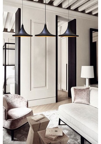 Üçlü Geniş Siyah Sarkıt Lamba, Modern ve Şık Aydınlatma, Oturma ve Mutfak Alanı modelleri