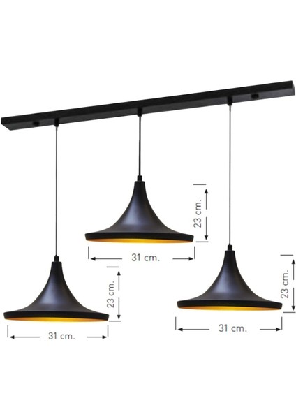 Üçlü Geniş Siyah Sarkıt Lamba, Modern ve Şık Aydınlatma, Oturma ve Mutfak Alanı indirimleri