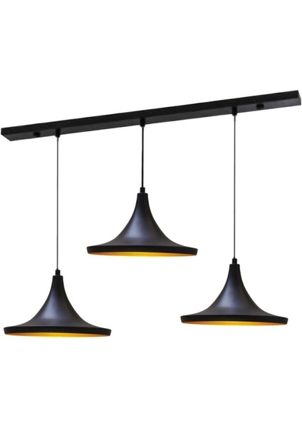 Üçlü Geniş Siyah Sarkıt Lamba, Modern ve Şık Aydınlatma, Oturma ve Mutfak Alanı