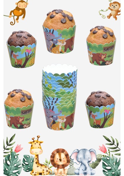 Renkli Safari Temalı Cupcake ve Kek Kapsülü Seti, 25'li, Eğlenceli ve Şık Tasarım