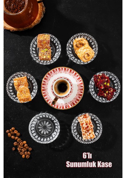 6'lı Cam Mini Kase Seti, Lokum, Şeker, Reçel, Sosluk, Sunum, 70 Ml, Beyaz