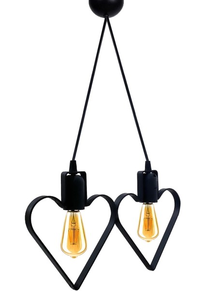 Şık Siyah Metal Kalpli Sarkıt Avize, Rustik Yatak Odası Tavası