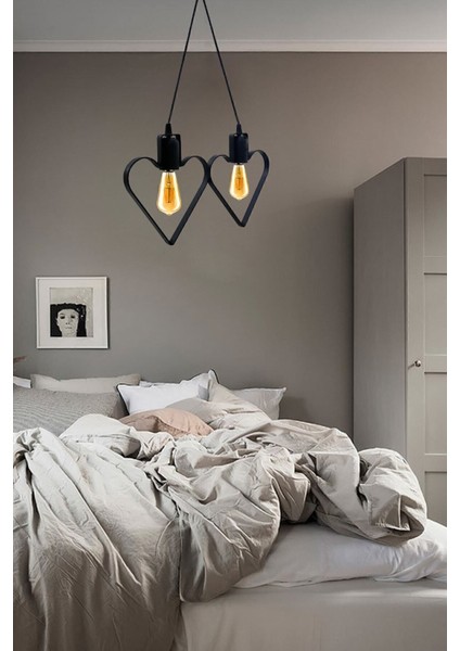 Şık Siyah Metal Kalpli Sarkıt Avize, Rustik Yatak Odası Tavası fiyatları