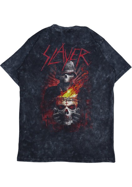 Unisex Slayer Sırt Baskılı Yıkamalı T-Shirt, Oversize Rock Band Temalı Vintage Tişört modelleri