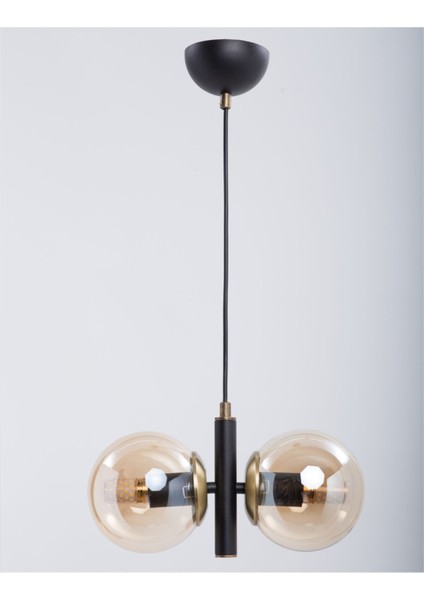 Şık Siyah Eskitme Kaplama Bal Camlı Modern Avize