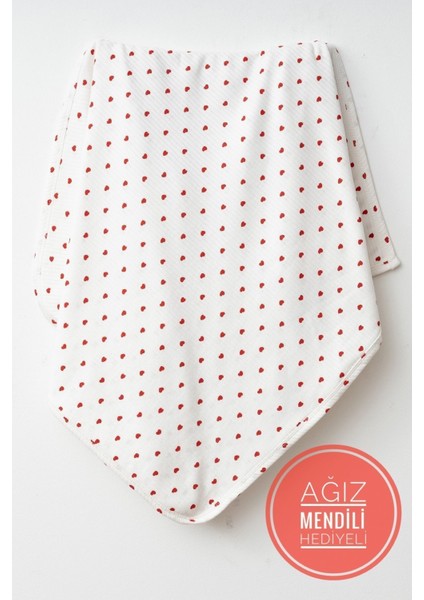 Kırmızı Kalpli Pamuklu Bebek Battaniyesi 80X90 Cm, Yumuşak ve Doğal Konfor Sağlar