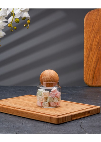 Kahverengi Ahşap Kapaklı Cam Kavanoz Seti, Saklama ve Sunum Için 0,50 Litre