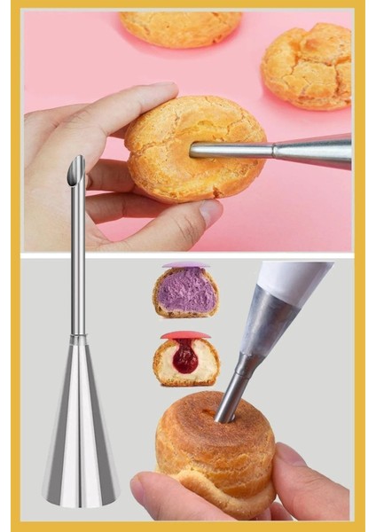 Paslanmaz Çelik Krema Sıkma Ucu Seti, 1+2 Adet, Şanti ve Dolgu Uygunluğu