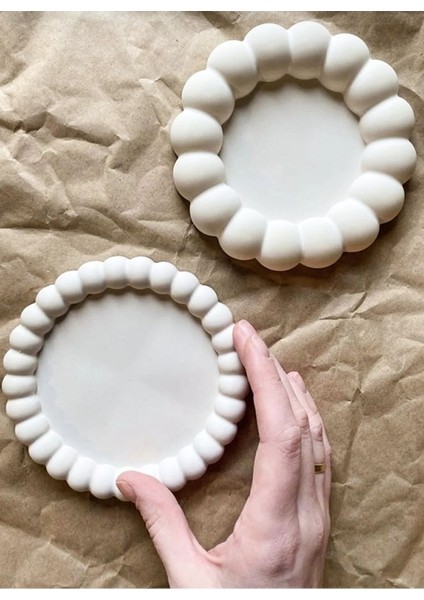 Beyaz 2'li Dekoratif Beton Tabak ve Bardak Altlığı Seti fiyatları