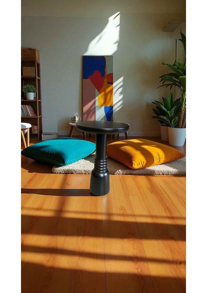 Minimalist Tekli Mantar Yan Sehpa – Doğal Ahşap Siyah Renk