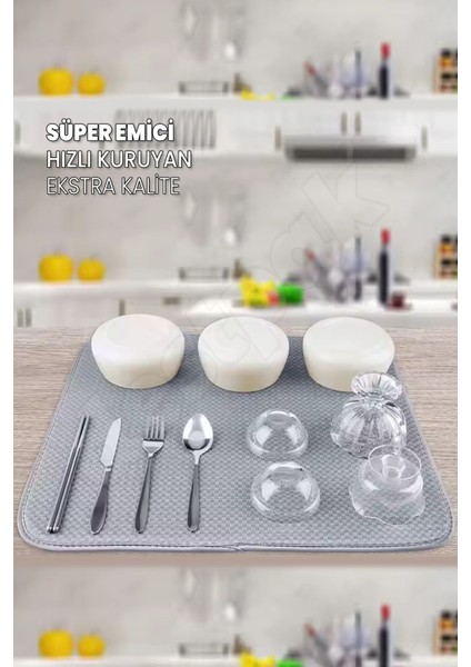 Antrasit Tezgah Üstü Bulaşık Kurutma Matı, Süper Emici, Hızlı Kuruma, 36X45 cm