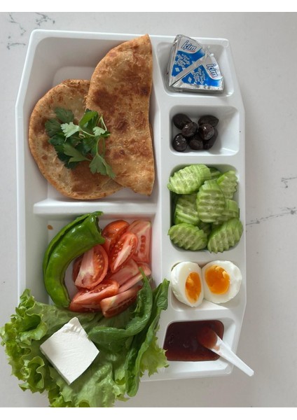 7 Bölmeli Beyaz Polikarbon Kahvaltı Tabağı, 24X35 Cm, Sunum Için Uygun fiyatları