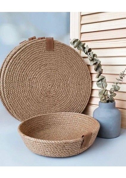 Haki Hasır Supla ve Sepet Seti, Şık ve Doğal Ev Aksesuarları