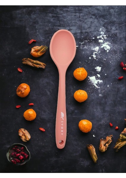 28 cm Pembe Isıya Dayanıklı Yanmaz Silikon Kaşık, Güçlü ve Dayanıklı Mutfak Aracı