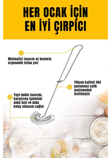 Paslanmaz Çelik Yumurta Çırpıcı, Omlet ve Kahve Köpürtücü, 1 Adet modelleri