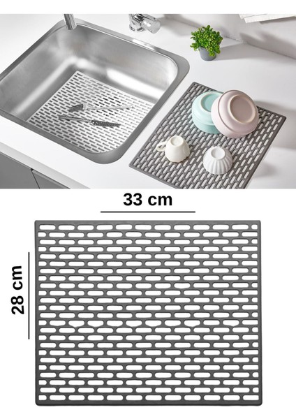 Dikdörtgen Silikon Lavabo Matı, Ayarlanabilir, Kaydırmaz, 33X28, Antrasit Renk