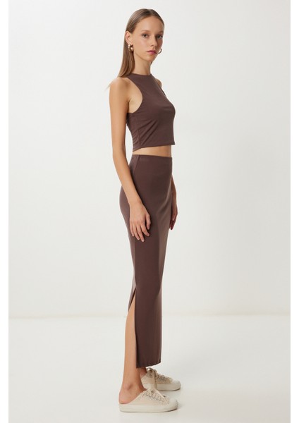 Bluz Etek Modal Takım LUB0186 Kahverengi fiyatları