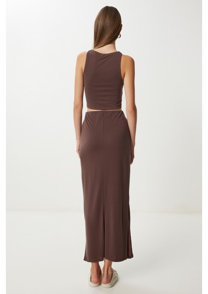 Bluz Etek Modal Takım LUB0186 Kahverengi fırsatları